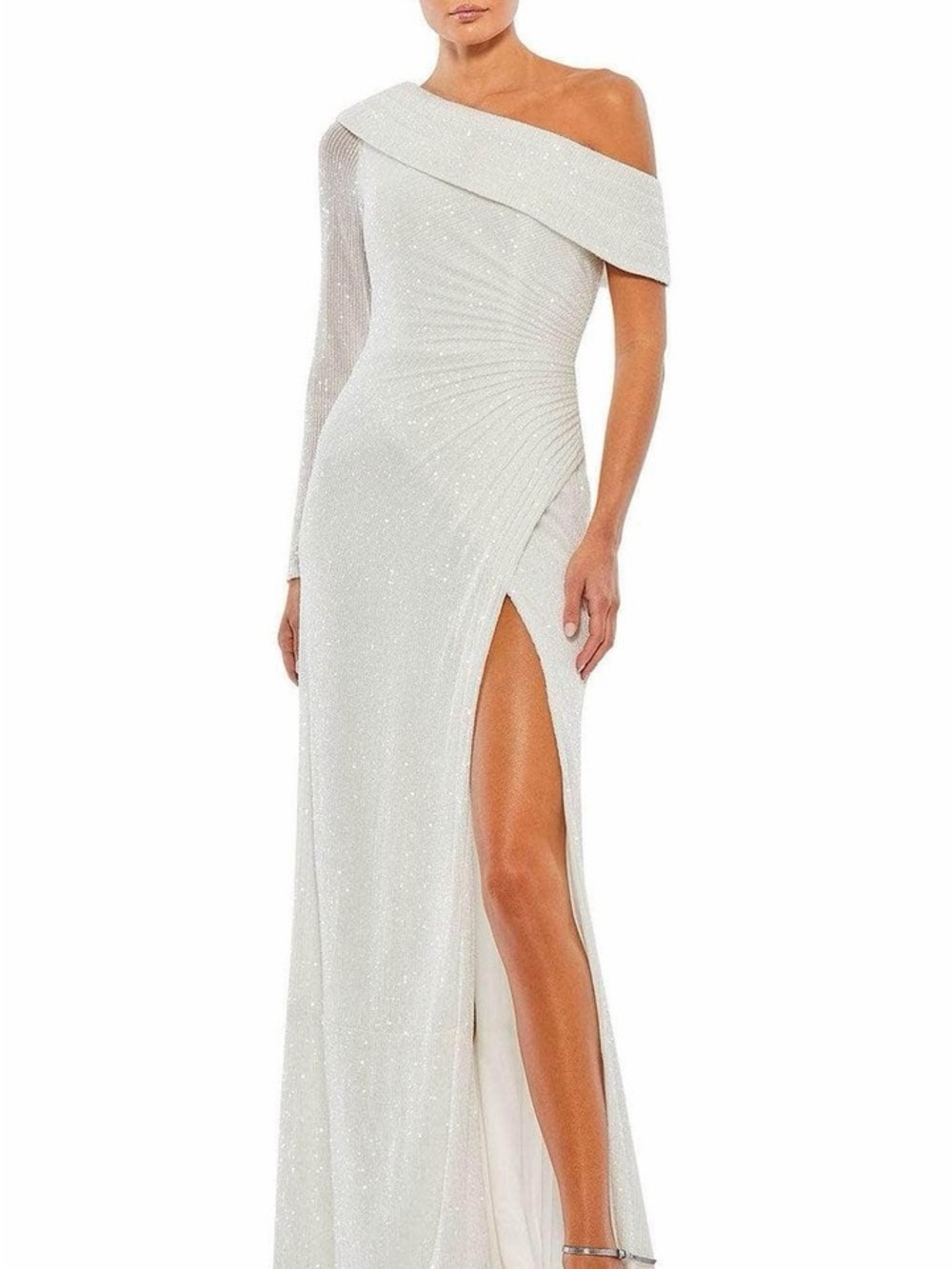 Mac Duggal 26571 White One-Sleeve Sequin Formal Gown – NWT ✨